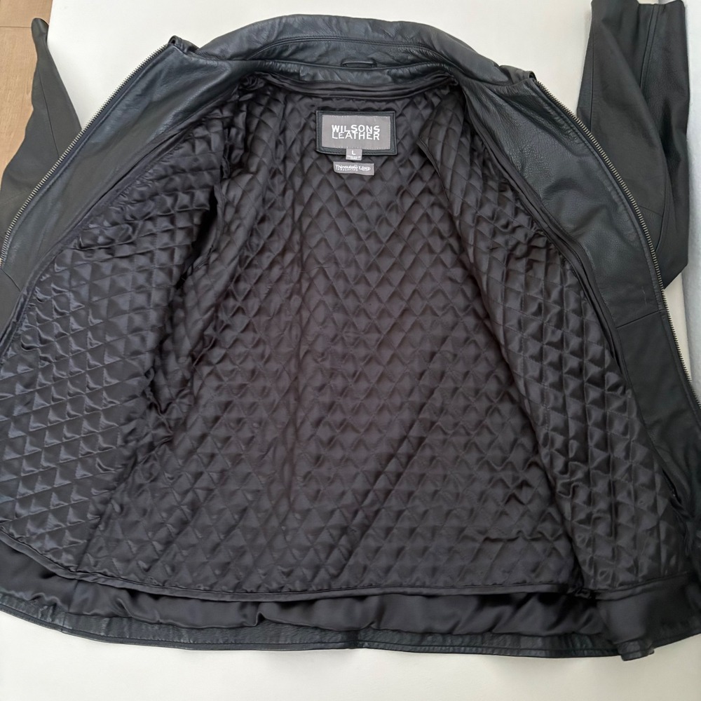 Wilsons Leather Jacket Black Thinsulate Ultra Insulated Zip Up Womens LG Biker - Picture 7 of 13